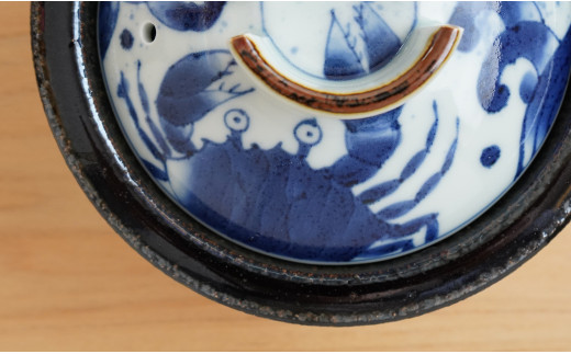 有田焼 ふくせん窯 くらしの料理器 染付カニ絵なんでん鍋 