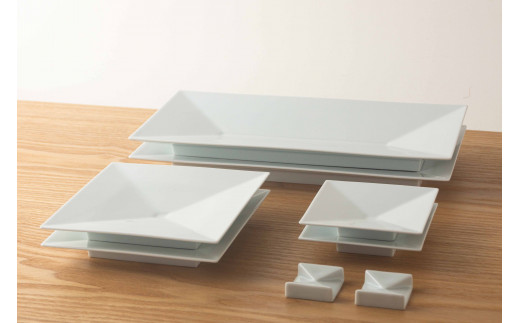 【川上元美デザイン】Rin 角皿3種 & 箸置 8点セット【KIHARA】