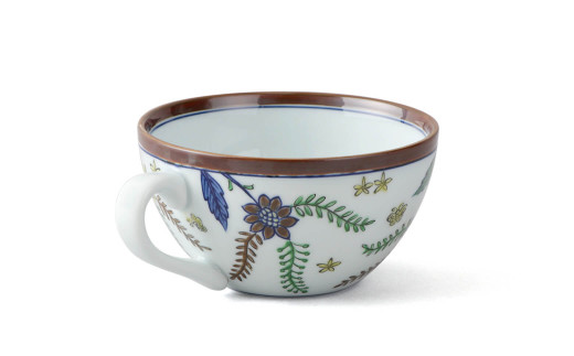 源右衛門窯 染錦更紗手花蝶文 スープ碗 器 食器 皿 デザー