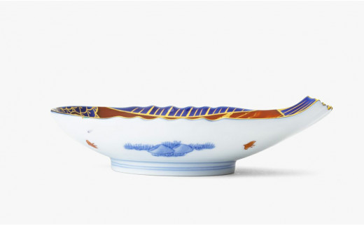 深川製磁 有田焼 染錦手波鶴紋 ペア魚型皿 めでたい 職人 