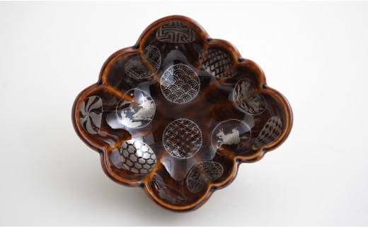 有田焼 福泉窯 銀彩丸紋木瓜型小鉢 2枚セット 食器 伝統文