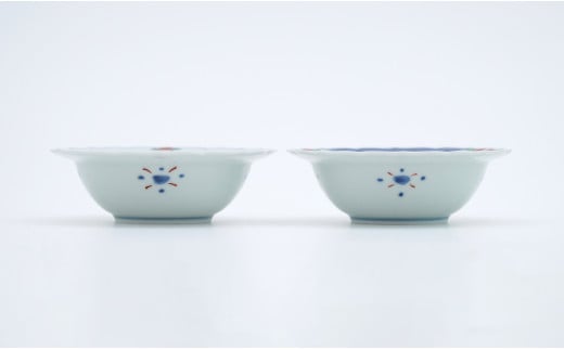 有田焼 13cm 輪花小鉢 2柄セット【福珠窯】呉洲赤絵格子見込