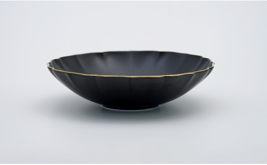 有田焼 黒マット 渕金彩 19cm 桔梗渕 ペアボウル【福珠窯】