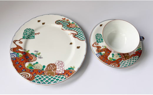 有田焼 金蘭手 花兎文 (はなうさぎもん) ティー＆デザート