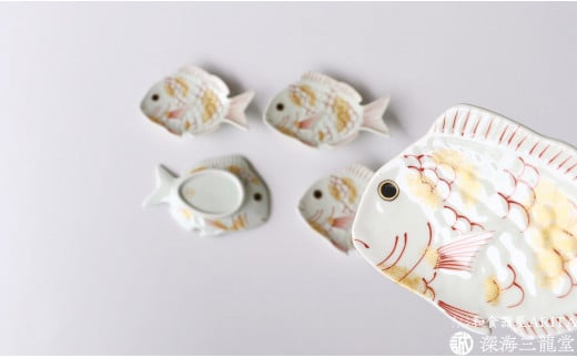 有田焼 招福銘々皿5枚組 / 鯛（幸楽窯 / 深海三龍堂） お皿 