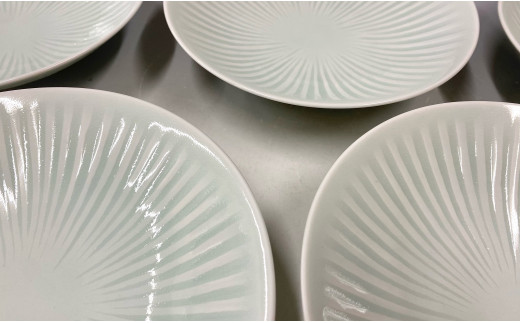 有田焼 青白磁線彫皿 5枚組【中仙窯・中尾純作】皿 青白磁 