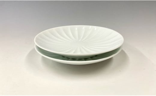 有田焼 白磁稜線皿（ペア）【中仙窯・中尾純作】皿 白磁 