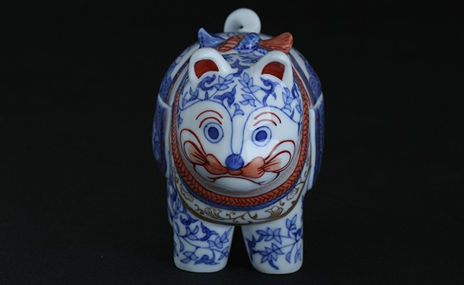 有田焼 禁裡御用（宮内庁）窯元 辻精磁社 染錦 未草文 犬筥