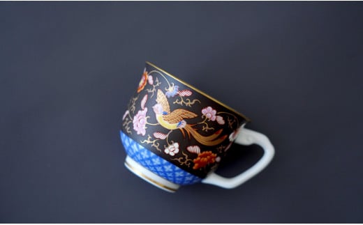 有田焼 渕地黒絵花鳥紋・コーヒー碗皿【香蘭社】食器 うつ