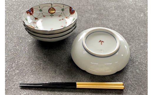 有田焼 其泉 赤玉瓔珞文 銘々皿 15cm 4枚【賞美堂本店】器 う