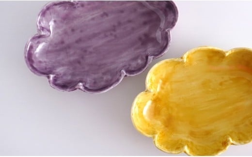 有田焼  泉黄・紫コーチ 変形 20cm 深皿 (パスタ皿) 2枚 セッ