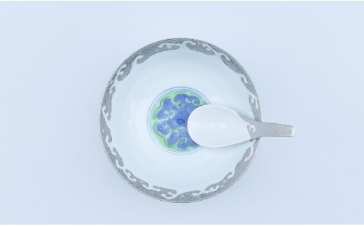 有田焼 究極のラーメン鉢 レンゲ セット プラチナ荒波 【ま