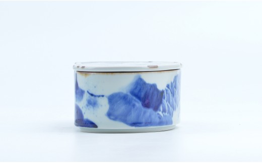 有田焼 雲濃銀彩重ね まゆ型陶箱 【まるぶん】 食器 器 青 