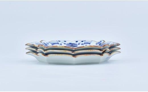 有田焼 牡丹唐草 輪花銘々皿 【まるぶん】 食器 染付 器 皿 