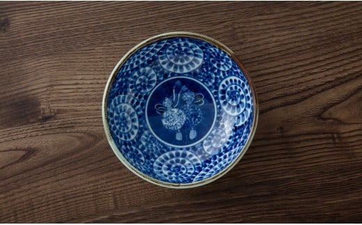 有田焼 手描き 渕錆厚渕ボール (ひまわり・蛸唐草) ～華一