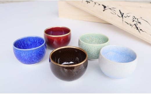 有田焼 真右エ門 宝石のような輝き 釉の妙技 盃5選 桐箱入