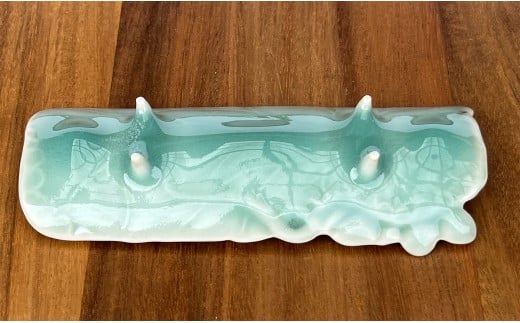 有田焼 青磁睡蓮彫 茶則 四足長皿 2枚 セット【有田焼 花伝