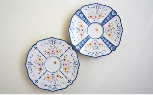 花束と蝶のカップ＆ソーサー(A)(B)ペア 2セット 【矢田 久美