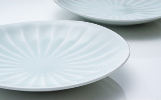 有田焼 青白磁稜線楕円皿 2枚セット【中仙窯】中尾純 伝統