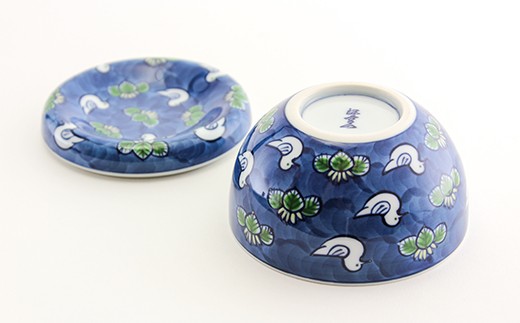 源右衛門窯 染錦水鳥図 小物入 蓋物 器 水鳥 お漬物 有田焼 