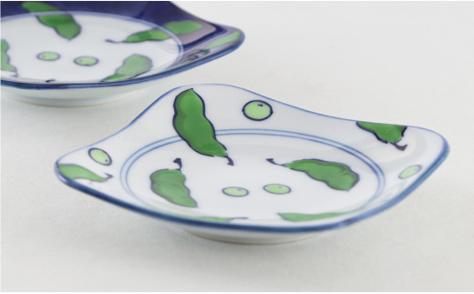 源右衛門窯 染錦緑豆紋 染錦緑豆紋濃 小皿 器 食器 枝豆 2枚