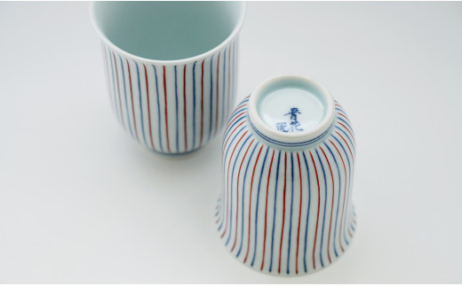 しん窯 青花 染錦十草反り組湯呑 有田焼 湯呑み ゆのみ カ