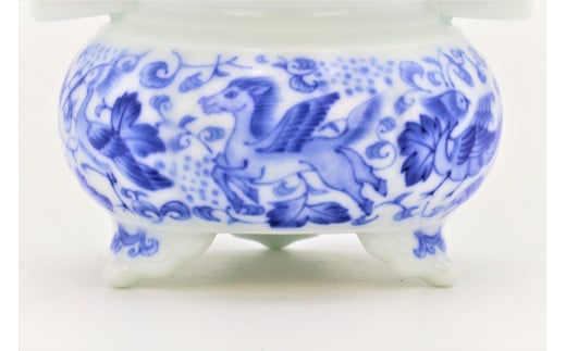 有田焼 禁裡御用（宮内庁）窯元 辻精磁社 染付葡萄唐草鳥