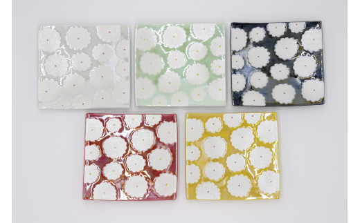 有田焼 利久窯 花真珠角プレート 5色セット 陶窯みかわや A5