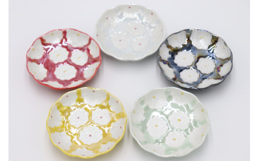 有田焼 利久窯 花真珠豆皿 5色セット  陶窯みかわや A35-152