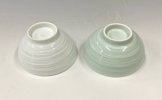 中仙窯 有田焼 白磁・青白磁飯碗セット お茶碗 夫婦茶碗 ペ
