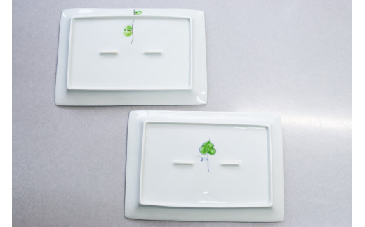 有田焼 長角トレイ オリーブ（朱）と彩りぶどうの2枚セッ