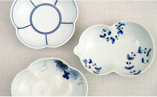 有田焼 粋なカタチ 染付小皿小鉢揃い (5枚セット)深海三龍
