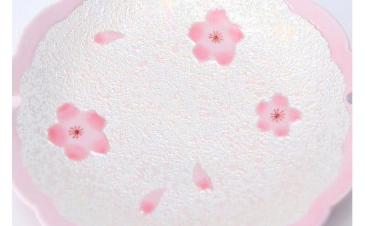 有田焼 薄ピンク釉 虹彩桜 雪輪皿 5枚セット【丸兄商社】食