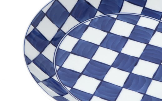 源右衛門窯 染付市松紋 深皿 器 食器 皿 カレー皿 パスタ皿 