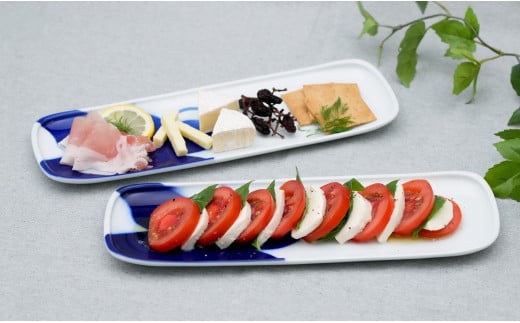 深川製磁 有田焼 IROHA ペア 一文字皿 フカガワブルー モミジ