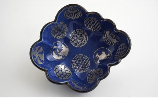 有田焼 福泉窯 銀彩丸紋木瓜型小鉢 2枚セット 食器 伝統文