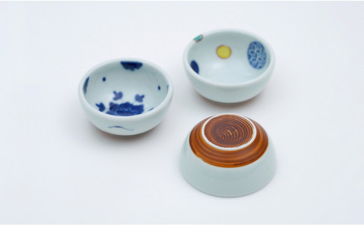 有田焼 絵変わり豆鉢 3柄セット【福珠窯】染錦丸紋 染錦地