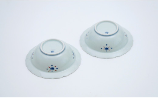 有田焼 13cm 輪花小鉢 2柄セット【福珠窯】呉洲赤絵格子見込