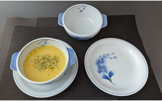 有田焼 胡蝶蘭スープ碗・受け皿 ( 青 / ピンク ) 【東洋セラ