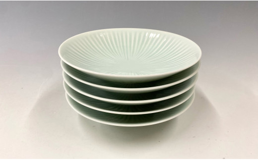 有田焼 青白磁線彫皿 5枚組【中仙窯・中尾純作】皿 青白磁 