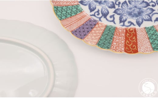 有田焼 染錦祥瑞菊割楕円皿【深海三龍堂】和食器 和風 お