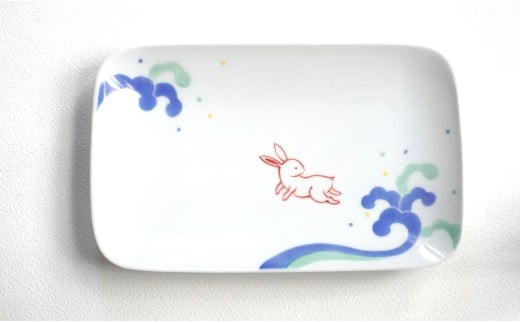 有田焼 波うさぎうつわ3点セット 【香蘭社】 赤絵 染付 シ