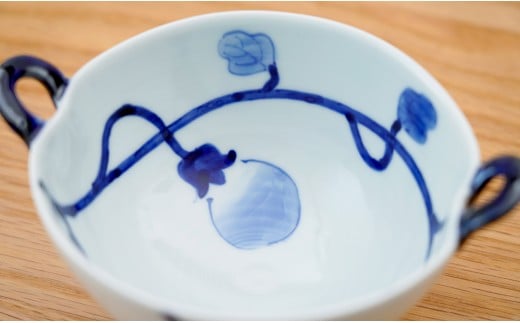 有田焼 皓洋窯 なす絵 耳付 スープ碗 2色 セット【藍土】食