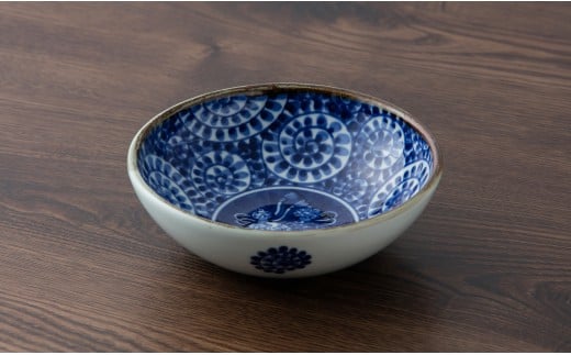 有田焼 手描き 渕錆厚渕ボール (ひまわり・蛸唐草) ～華一