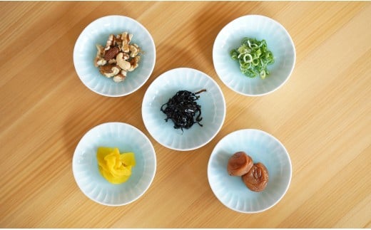 有田焼 青白磁しのぎ小皿 5枚組【貴好人】取皿 小皿 豆皿 