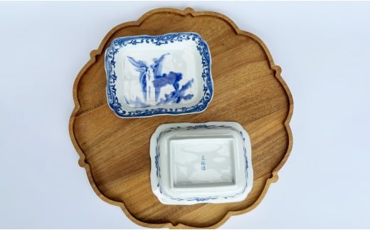 有田焼 染付縁唐草見込み瀑布図長角皿 2枚 セット【有田焼 