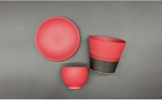 有田焼 深紅シリーズ そば猪口 ぐい呑み 小皿 3点セット【