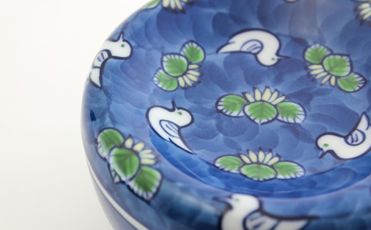 源右衛門窯 染錦水鳥図 小物入 蓋物 器 水鳥 お漬物 有田焼 