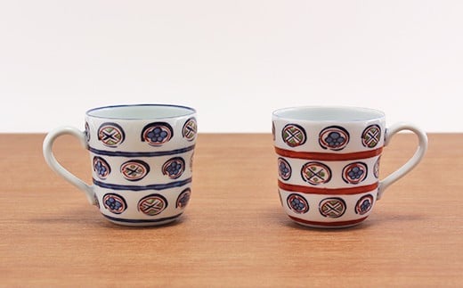 源右衛門窯 染錦丸紋割 組マグカップ 食器 マグカップ ペア