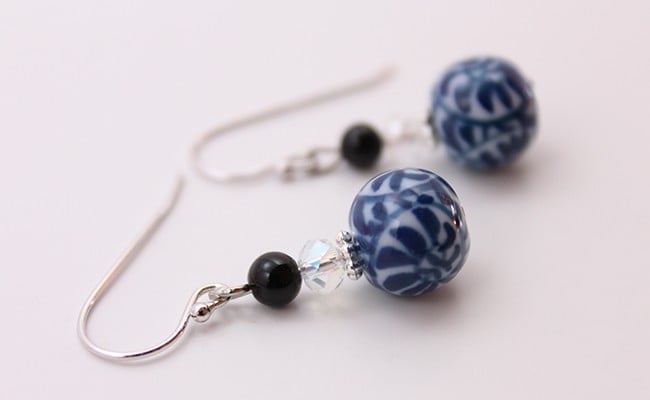 有田焼たこ唐草紋様ピアス silver925 有田焼アクセサリー二宮